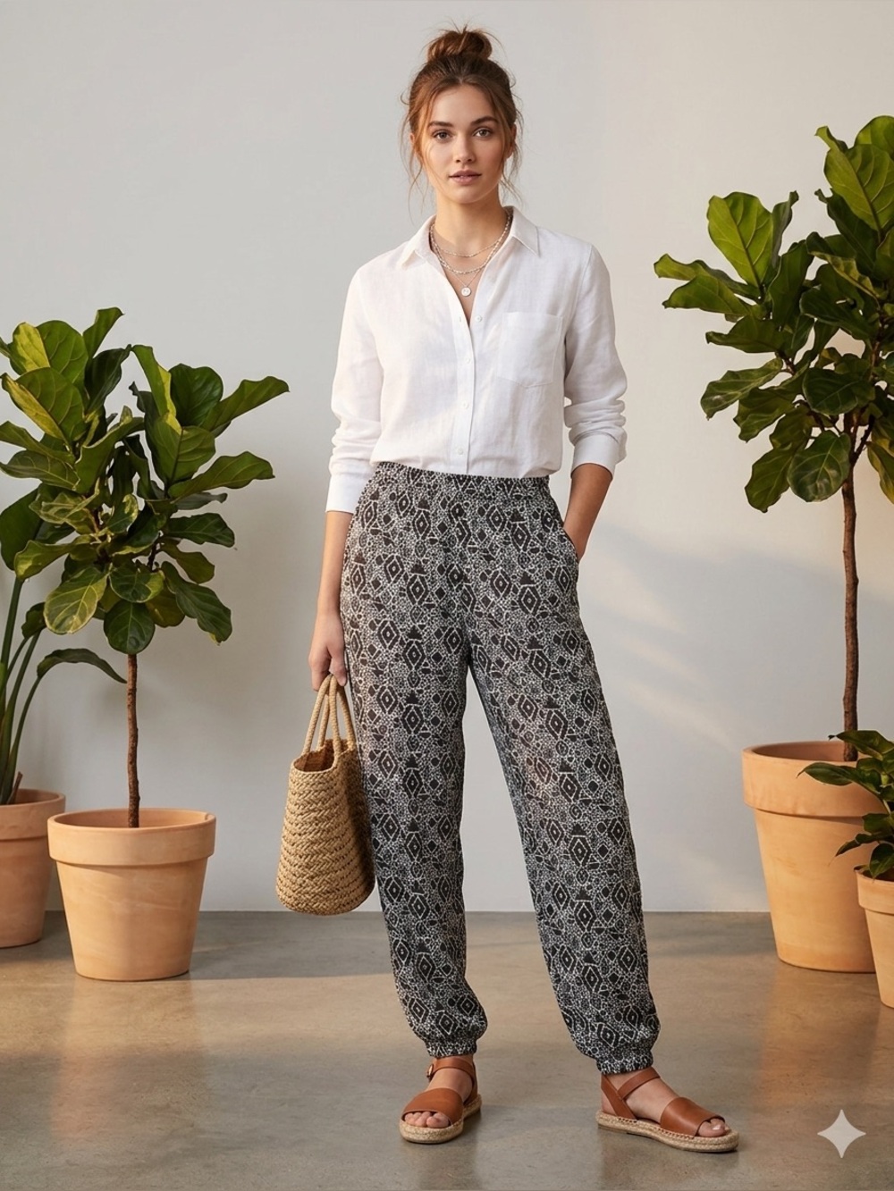 Mudd Black and White Geometric Print Harem Pants